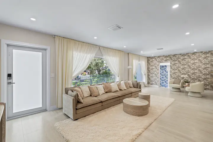 Bright living room with sectional sofa
